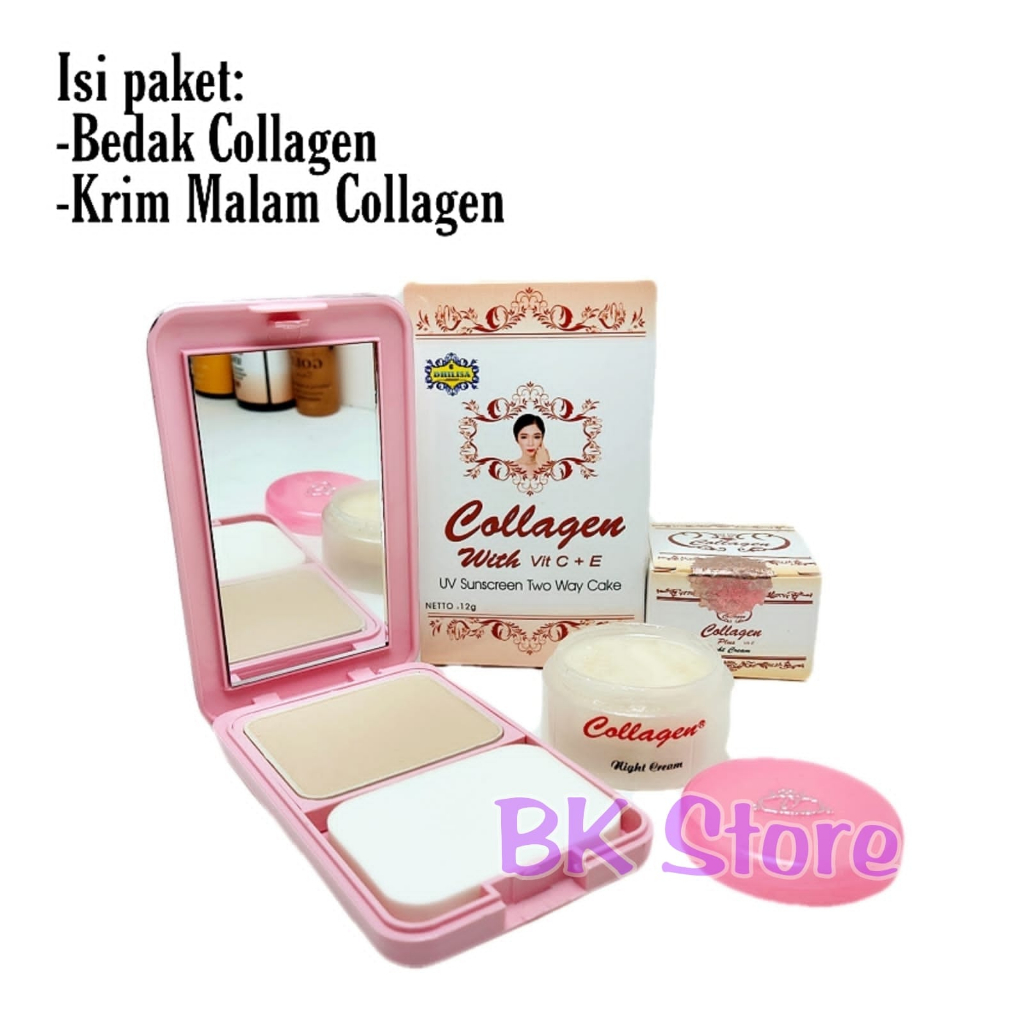 Paket Kecantikan Wanita 2in1/Krim Pencerah Wajah Malam Collagen+Bedak Dhilisa Collagen