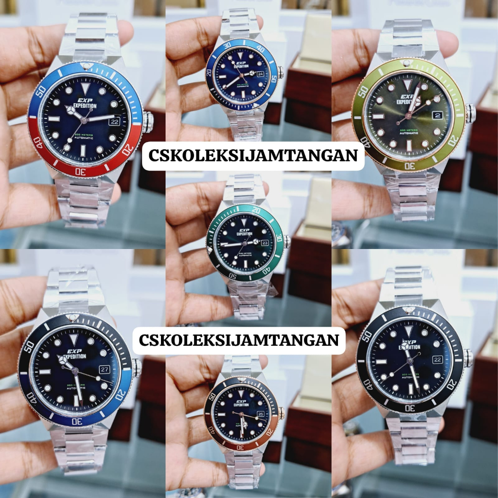 JAM TANGAN PRIA EXPEDITION E 6851 E6851 AUTOMATIC SILVER GREEN ORIGINAL