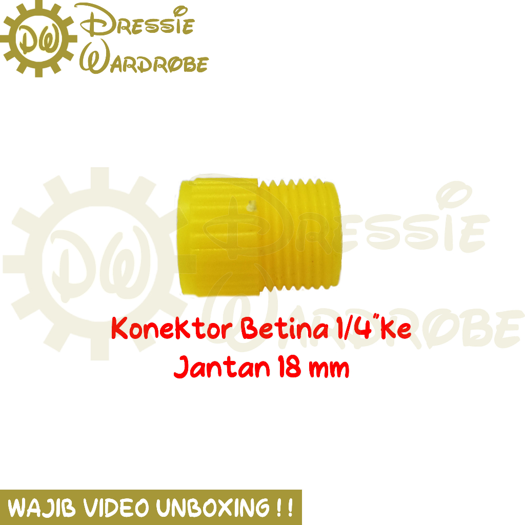 Konektor Pompa DC Nepel Neple Drat Jantan 18 mm ke Betina 1/4" Plastik