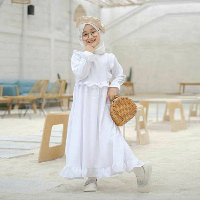 Baju Gamis Manasik Haji Anak Perempuan Putih Bersih Usia Umur 1 2 3 4 5 6 7 8 9 10 th thn tahun Crin
