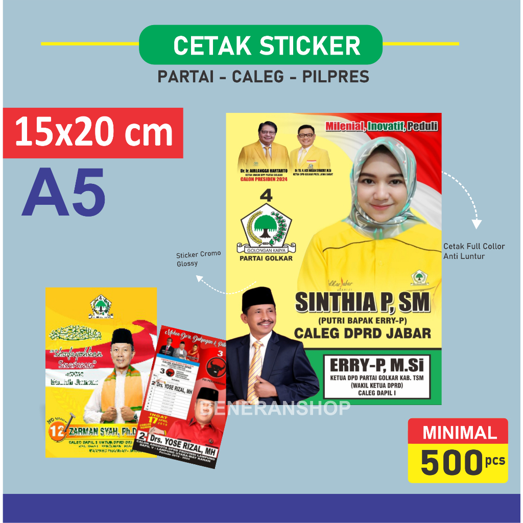 

Cetak Sticker Caleg 15x20 cm - Stiker Partai Kampanye Pemilu Pilpres