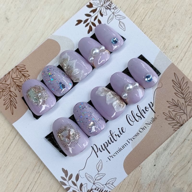 Press On Nails / Kuku Palsu / Wedding Nails 3D Mini Lilac