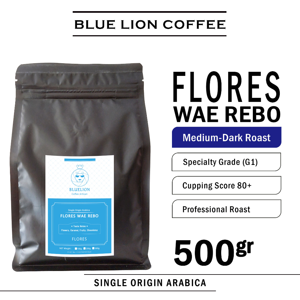 

Blue Lion Coffee Flores Wae Rebo 500 gram Medium Dark Roast Biji Kopi Bubuk Single Origin Arabica