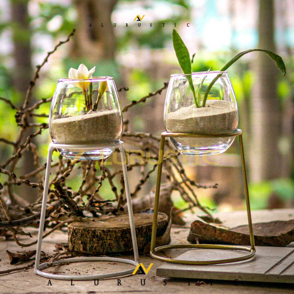 1SET VAS KACA STANDING BESI / VAS KACA BULAT  ESTETIK / VAS KACA BALON / VAS KACA BENING / VAS KACA 