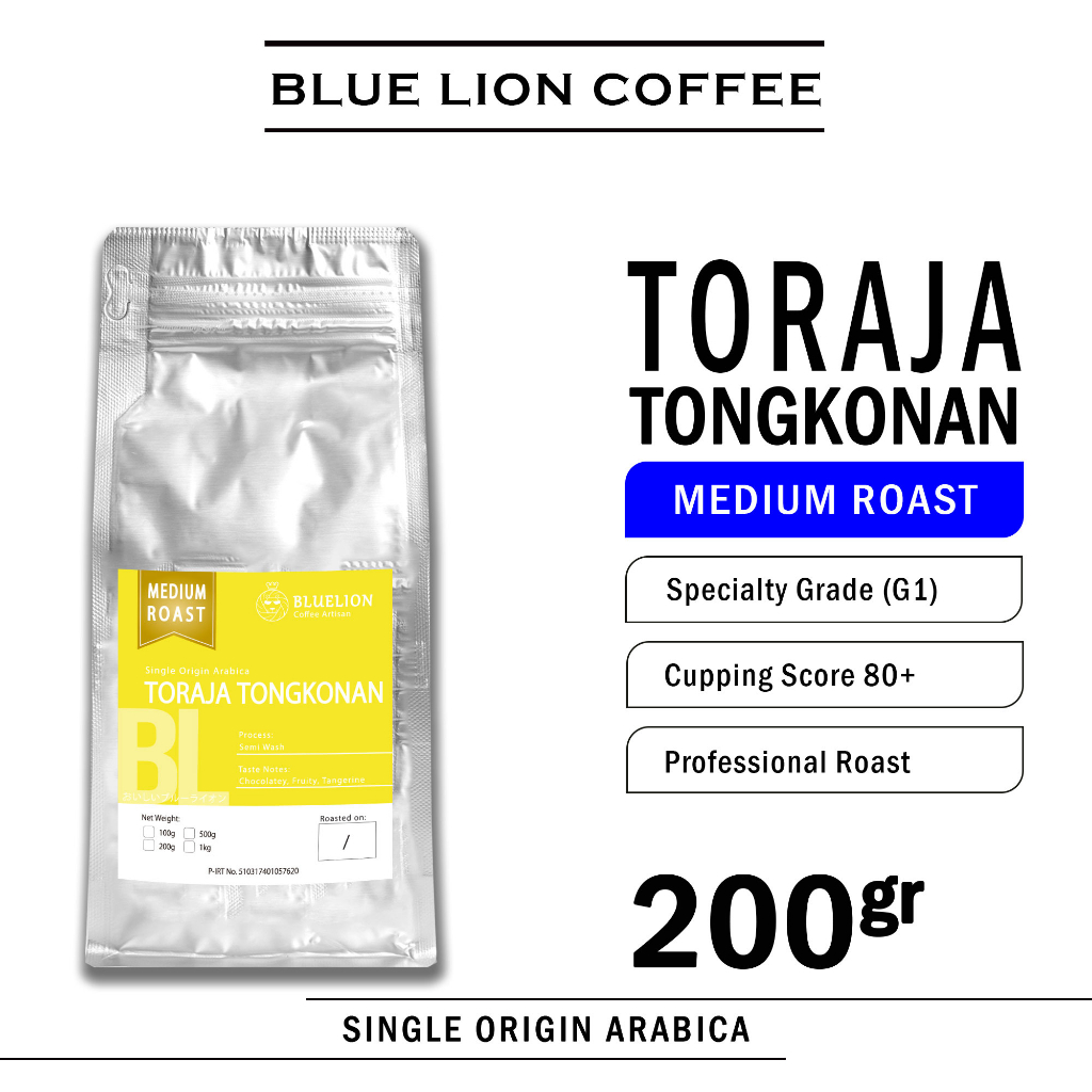 

Blue Lion Coffee Toraja Tongkonan 200 gram Medium Roast Biji Kopi Bubuk Single Origin Arabica Sapan