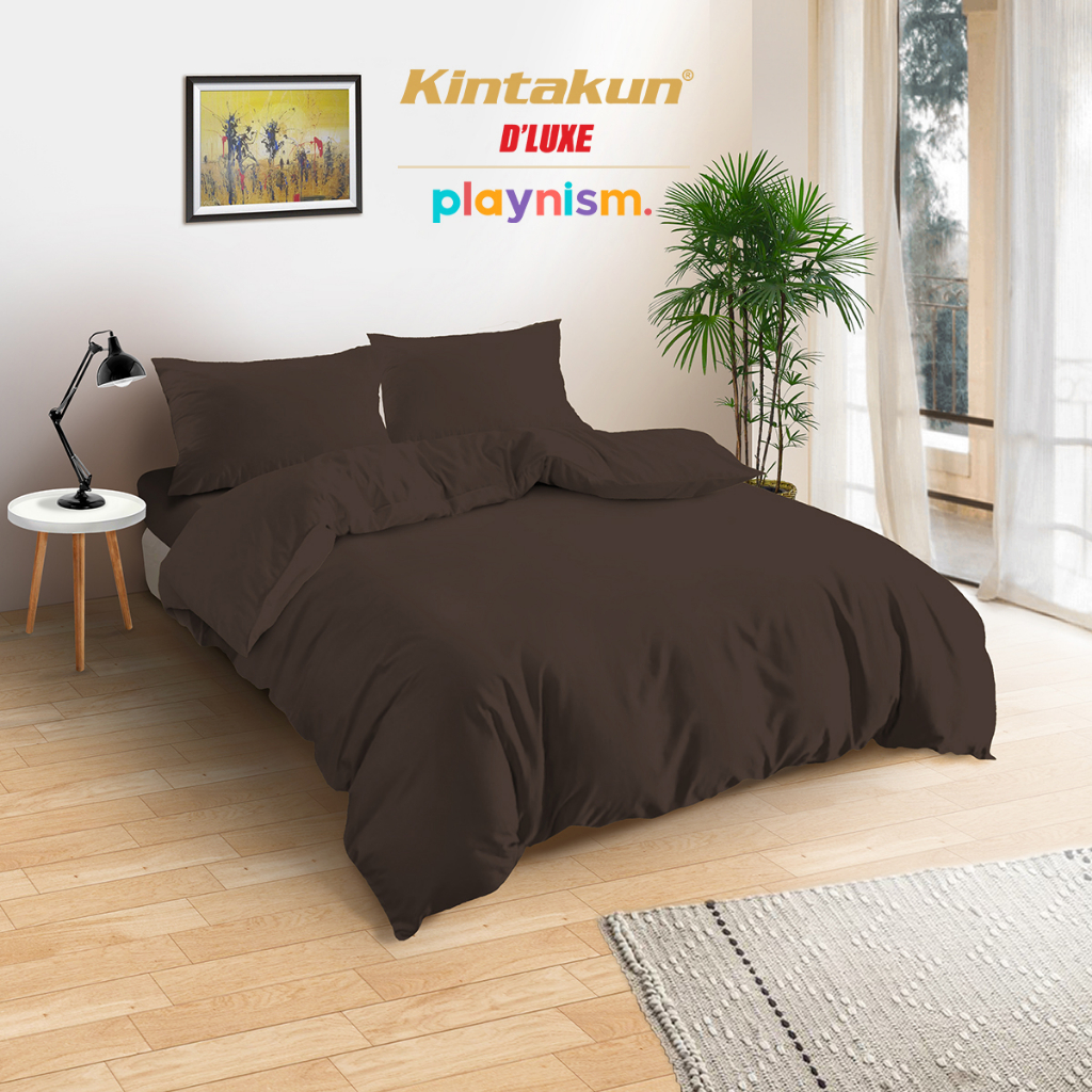 Kintakun Bed Cover Set 180 King Minimalis Dark Brown Warna Polos Dluxe Nirmana 30 cm (6in1)