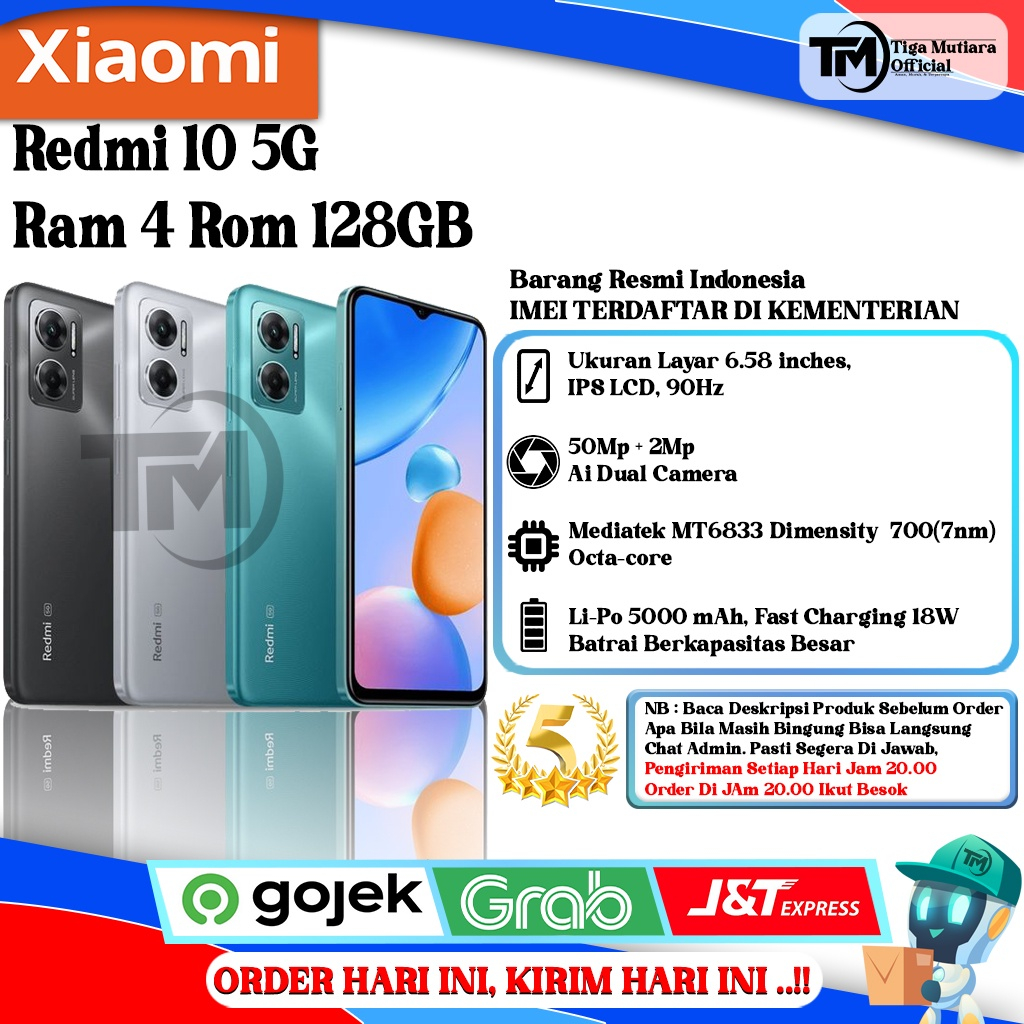 Xiaomi Redmi 10 5G Ram 4GB | 6GB Rom 128GB Segel Original &amp; Bergaransi Resmi