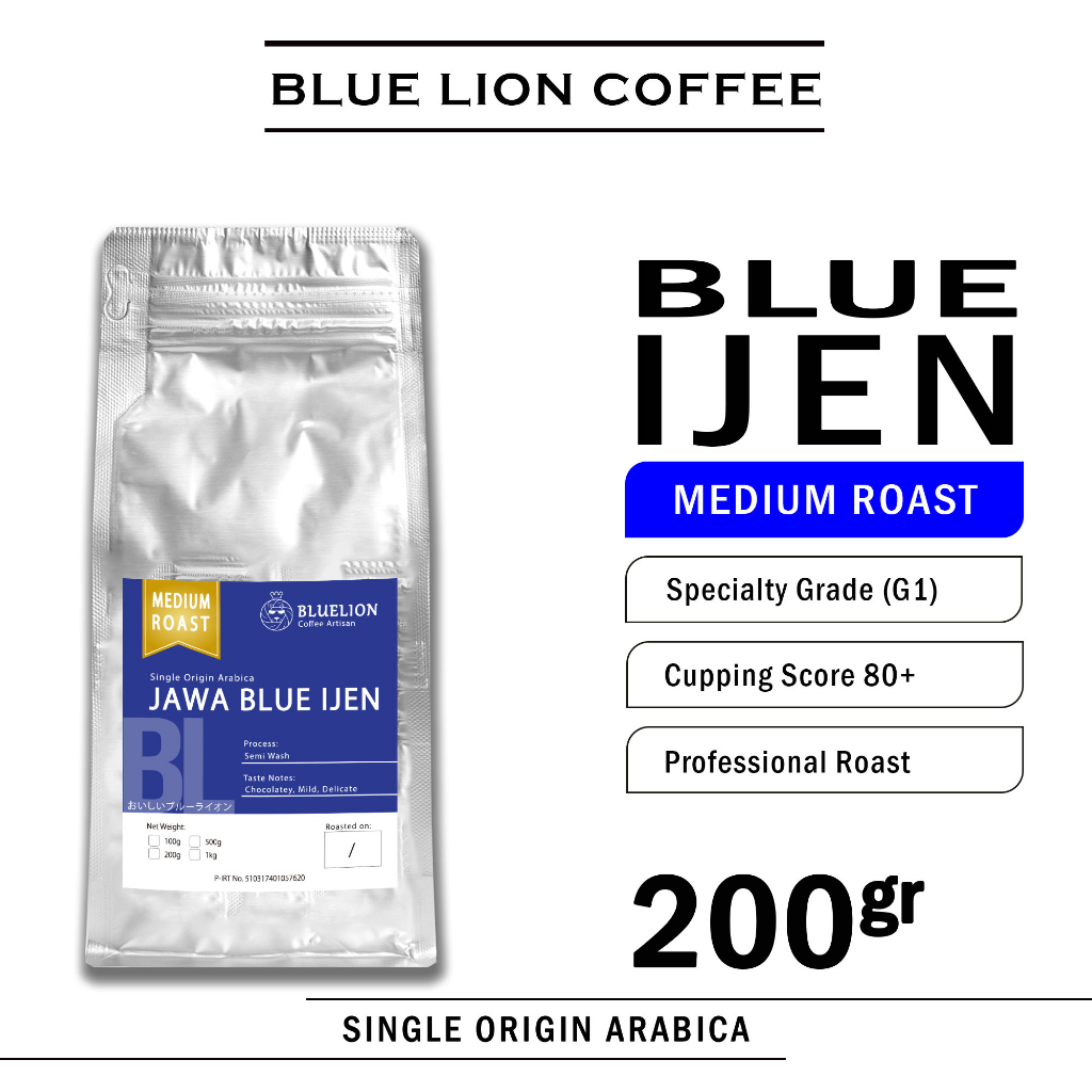 

Blue Lion Coffee Jawa Blue Ijen 200 gram Medium Roast Biji Kopi Bubuk Single Origin Arabica