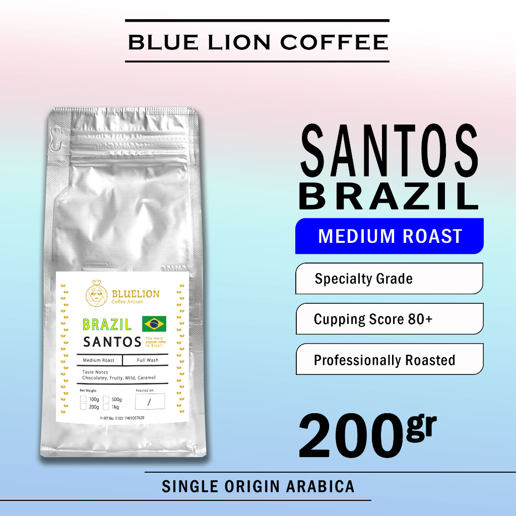 

Blue Lion Coffee Santos 200 gram Medium Roast Biji Kopi Bubuk Single Origin Arabica Brazil