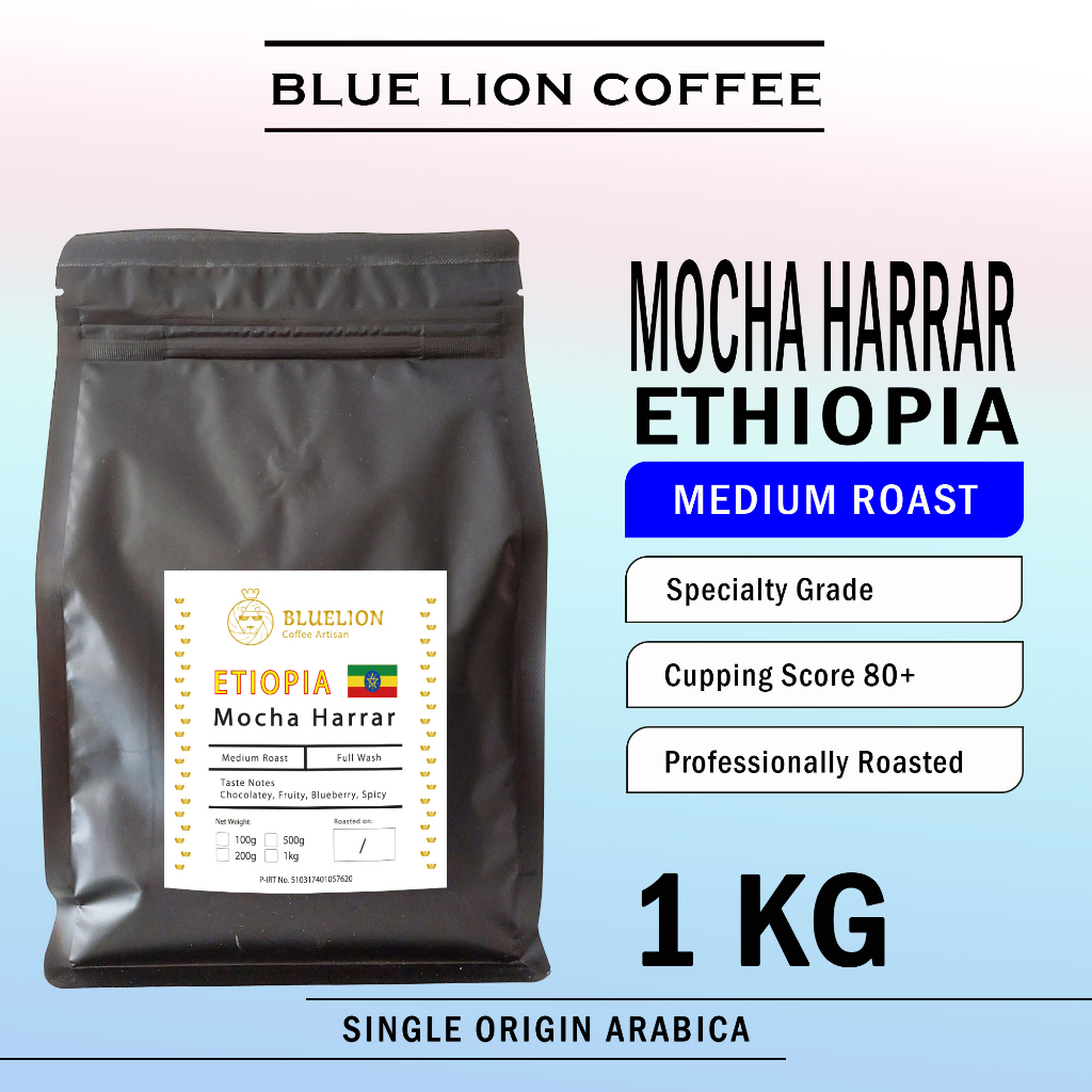 

Blue Lion Coffee Mocha Harrar 1 KG Medium Roast Biji Kopi Bubuk Single Origin Arabica Ethiopia