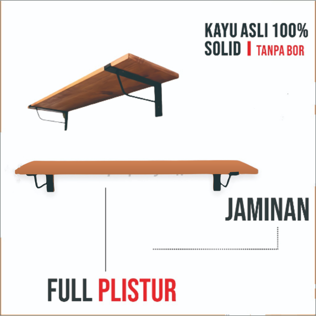 Rak Kayu Dinding Hias Tempel Kokoh Panjang 30 - 50 cm | Papan Ambalan Rak Hiasan Tembok Minimalis | 