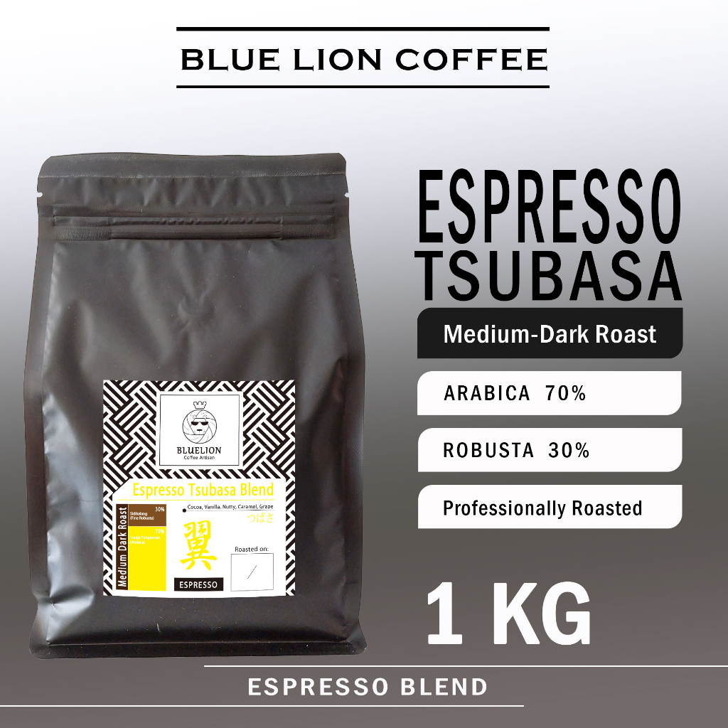 

Espresso Tsubasa Blend 1 KG Medium Dark Roast Biji Kopi Bubuk 30 Robusta 70 Arabica Bluelion Coffee