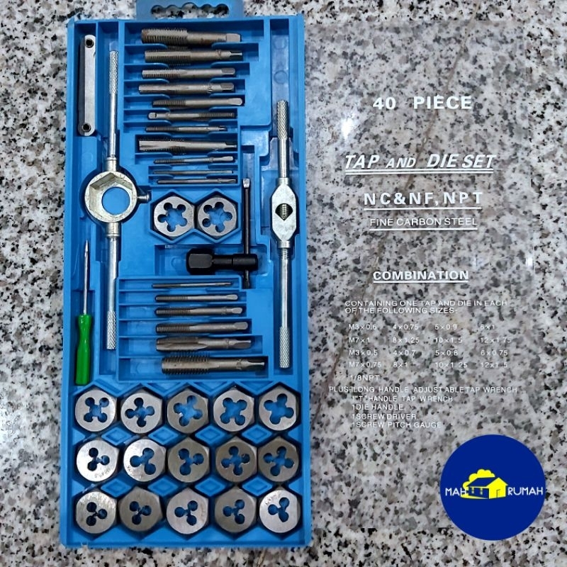 TAP DIE SET 40pcs Hand Gagang Tap Snai Sney Senai Snei Alat Pembuat Ulir Drat