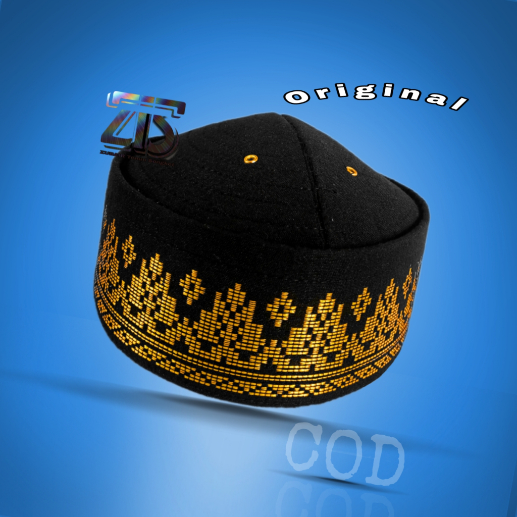 SONGKOK HITAM EMAS GOLD KOPIA KOPYA ZUBAIR TENUN SONGKET PECI MURAH MEDAN MOTIF DASAR PROMO DISKON C