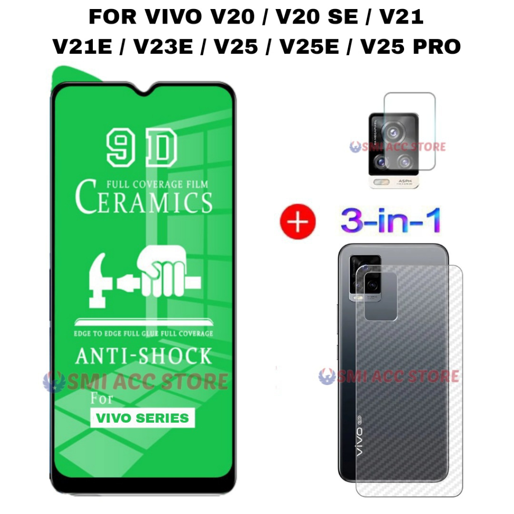 PAKET TG VIVO V20 / V20 SE / V21 / V21E / V23E Tempered Glass Ceramic Clear HD Screen Protector Anti