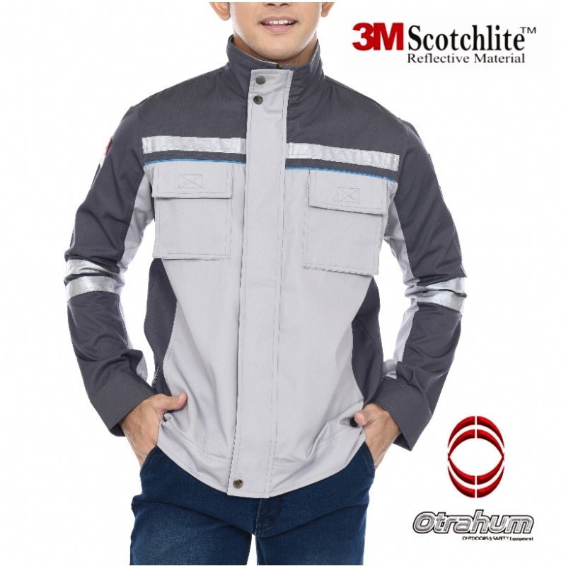 NEW Jaket Wearpack Safety OTRAHUM Model Semi Resleting Depan Front Zipper Jaket Abu Muda-Abu Tua Ref