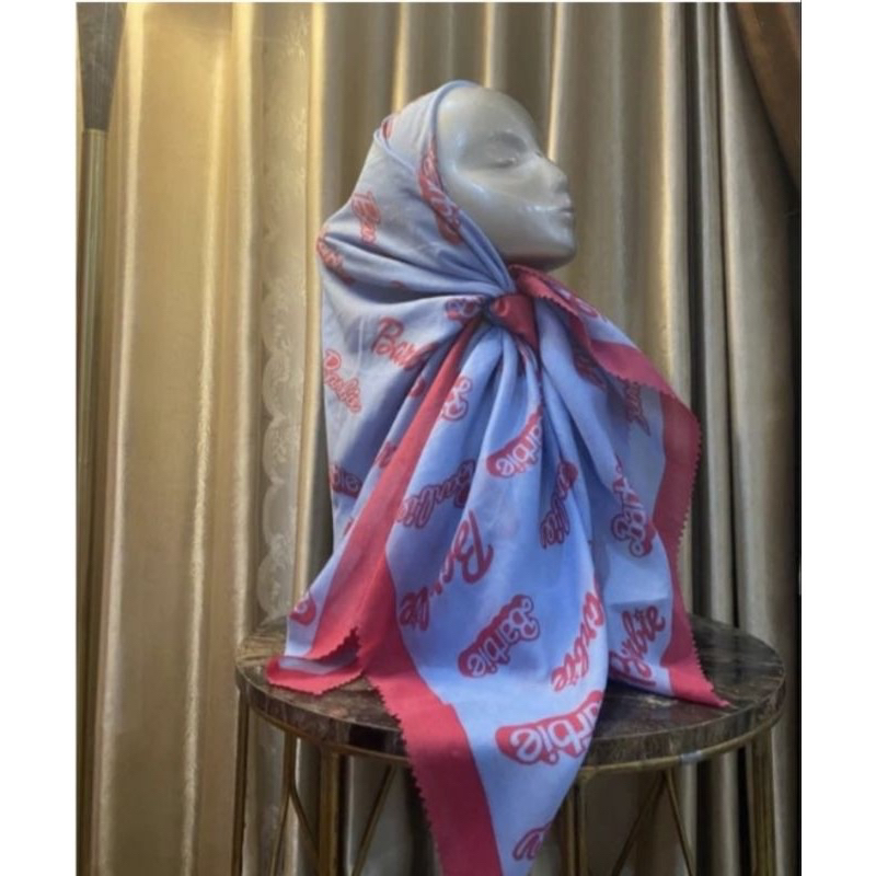 Hijab Segi Empat Motif Baribie Warna Biru Pink Jilbab Murah Terbaru