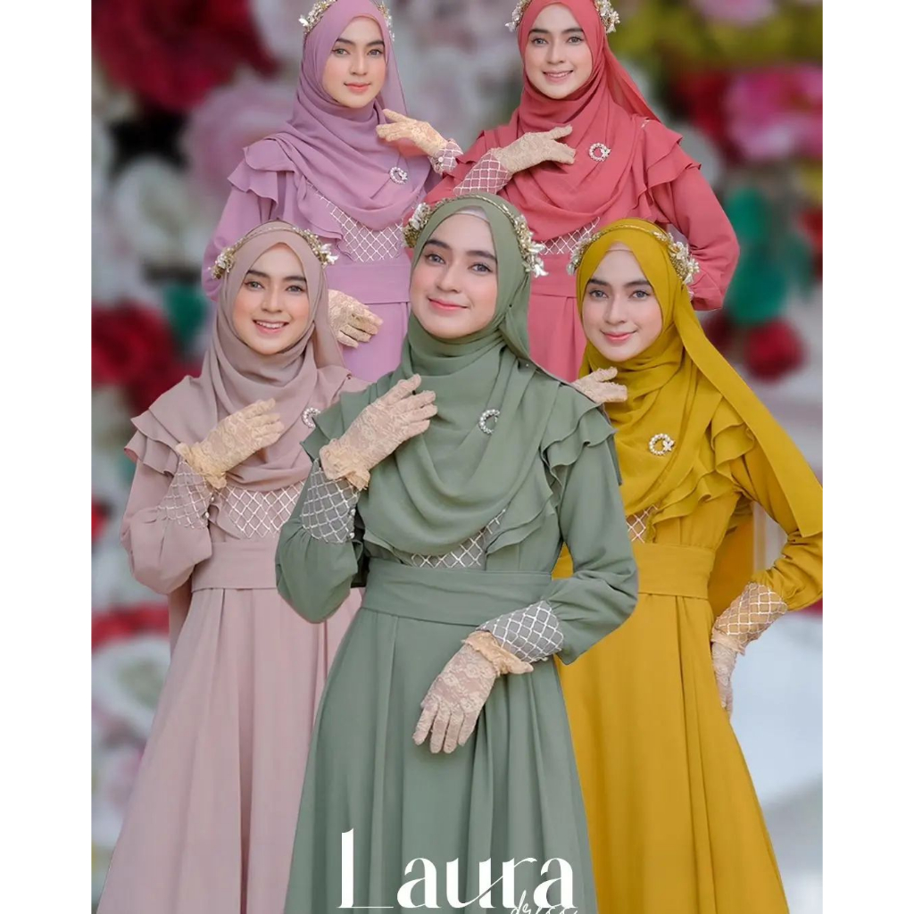 LAURA SET PASHMINA Gamis Syari Wanita Dewasa Model Baru 2023 Kekinian Baju Pengajian Ibu Ibu Simple Elegan Baju Muslim Mewah Set Hijab