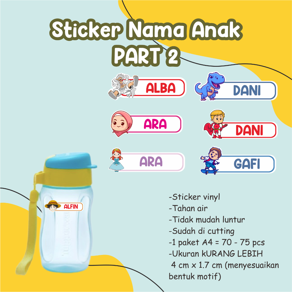 

PART 2 Sticker Nama Anak WATERPROOF / Sticker Nama Costum / Sticker Label Nama