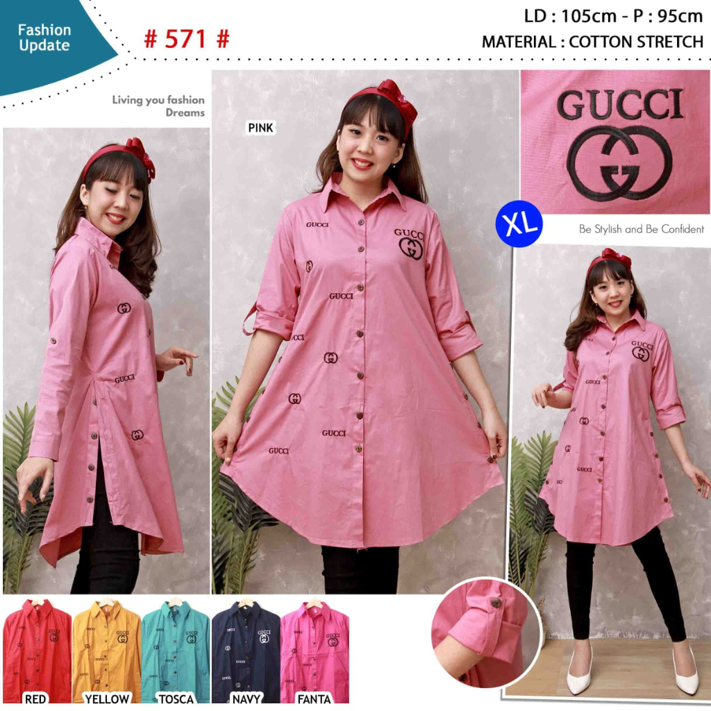Baju Tunik Wanita Bordir Logo Bahan Katun Stretch Ukuran XL