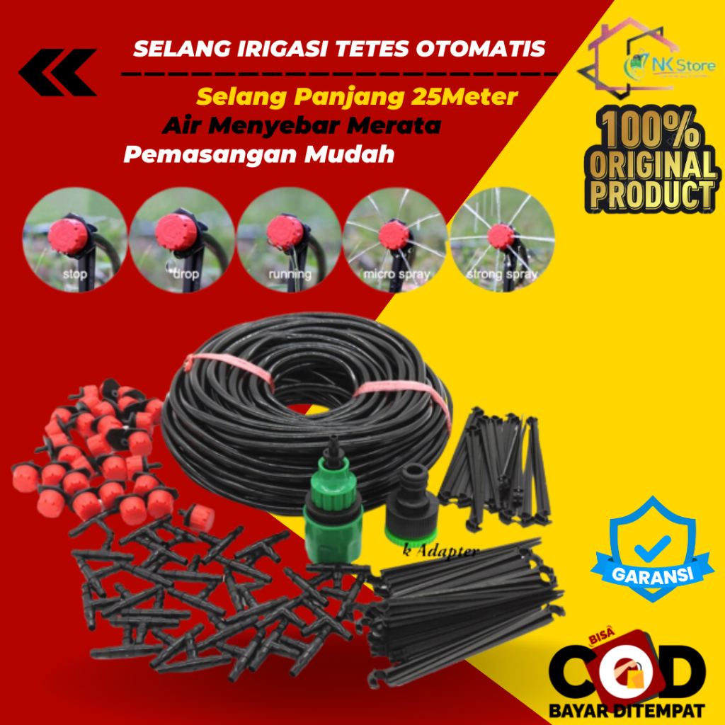 Kumplit Selang Irigasi Tetes Siram Tanaman Pertanian Otomatis 25Meter