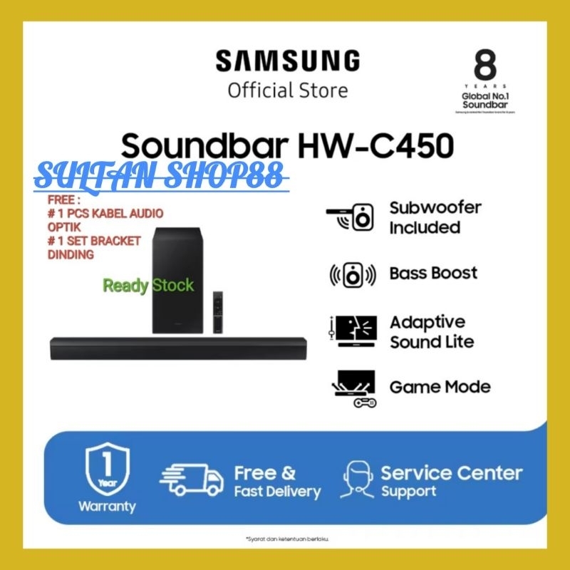 SAMSUNG SOUNDBAR HWC450  2.1 CH  WIRELESS SUBWOOFER l SOUNDBAR SAMSUNG HWC-450 CHANNEL 2.1 DOLBY AUD