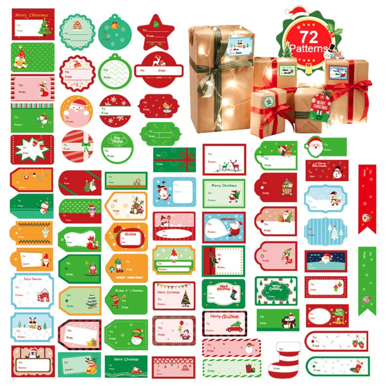 

72 pcs stiker label berbagai bentuk dan ukuran utk lebel kado natal, bingkisan, parcel, dsb