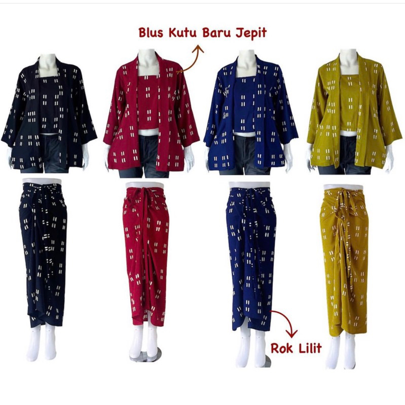 Kebaya Set Batik Jumputan Setelan Atasan Kutubaru Dan Rok Lilit Instan
