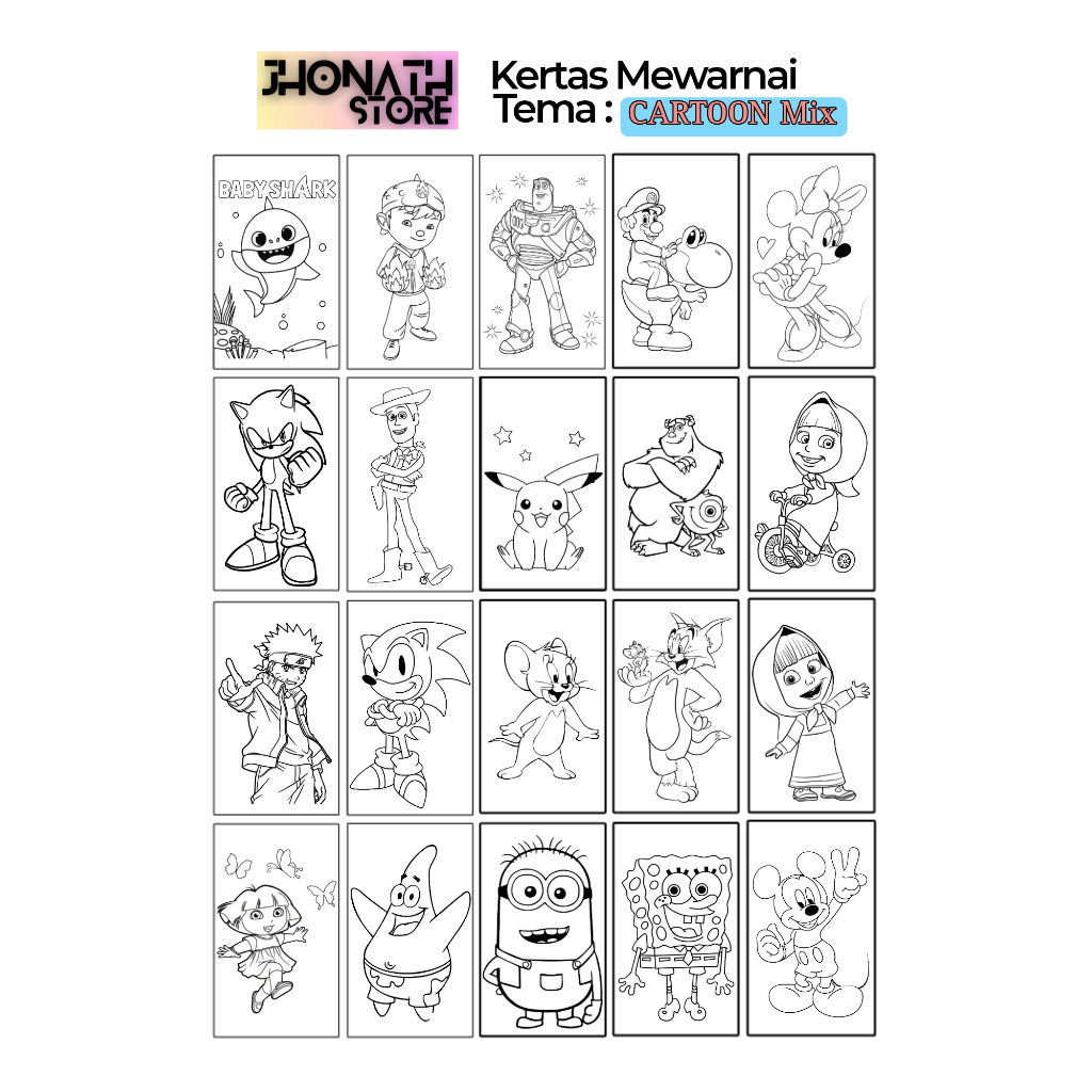 

Kertas Gambar Mewarnai Anak 1 Pack Isi 20 Lembar Gambar Ukuran A5 Berbagai Tema