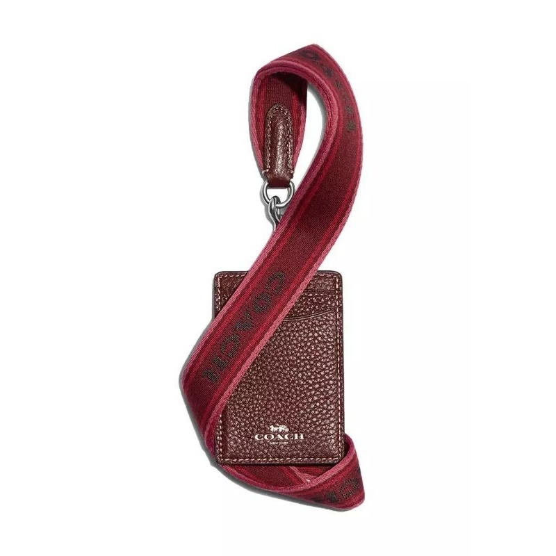 

Gantungan Kartu Original Coach Wine Multi Pebbled Leather ID Lanyard Tali Lebar