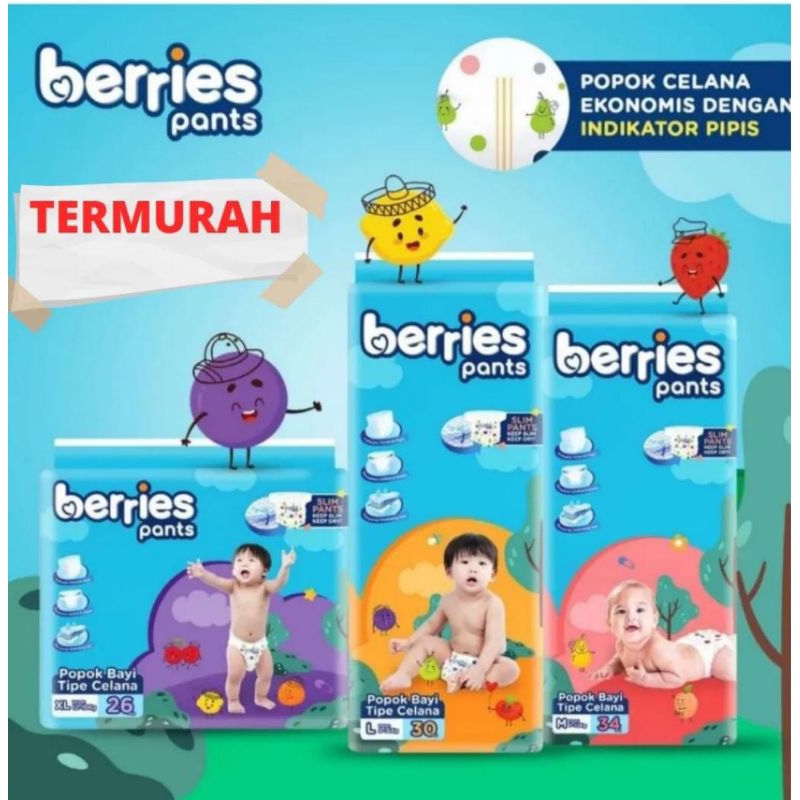 BERRIES PANTS BERRIES popok bayi M34 / L30 / XL26  - Popok Murah / Popok Celana