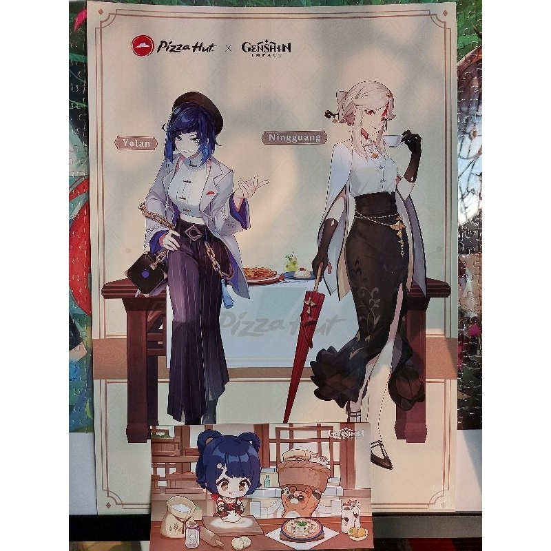 [READY STOCK] Genshin Impact X Pizza Hut Limited kolaborasi Poster Original Ningguang dan Yelan + Bo