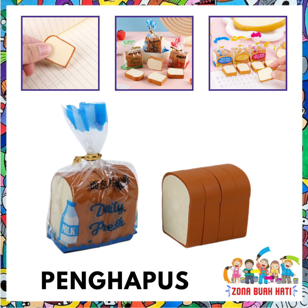 

ZBH Penghapus Pensil Karakter Roti Tawar Isi 4Pcs Eraser Toast Bread Hapusan Sekolah Korean Style Penghapus Pensil Lucu Bentuk Roti Panggang 4 Pcs Import