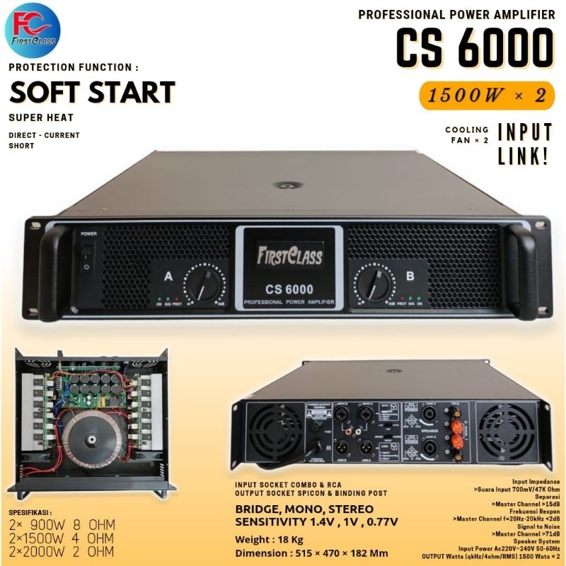 POWER AMPLIFIER FIRSTCLASS CS 6000 POWER AMPLI 2 CHANEL ORIGINAL CS6000