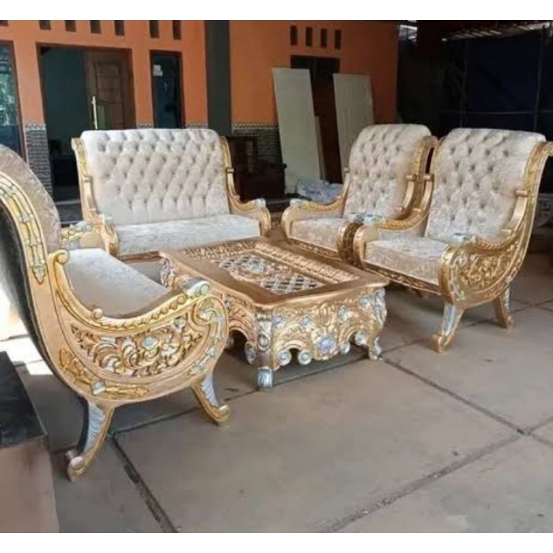 kursi sofa tamu jati /kursi tamu rafi ahmad finising gold mewah