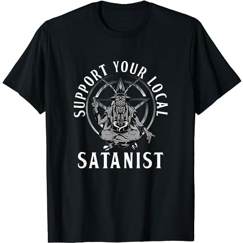 KAOS Support Your Local Satanist - Funny Satanism Baphomet Satan T-Shirt