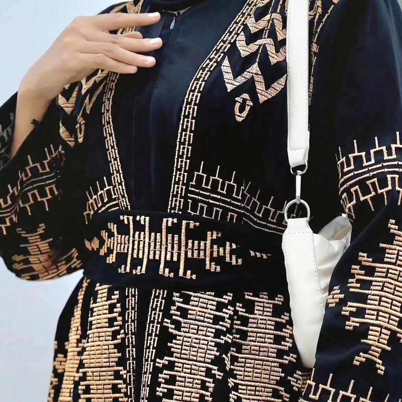Abaya Bordir Gamis Hitam Syari Dress Baju Polos Juba Turkey Bahan jetblack saudi Dubai arab