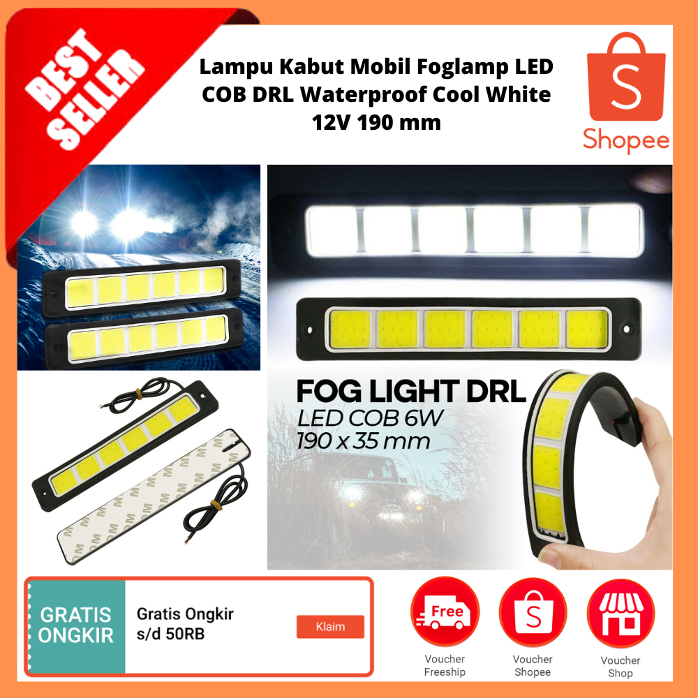 Lampu Kabut Mobil Foglamp LED COB DRL Waterproof Cool White 12V 190 mm / Lampu LED DRL Super Terang