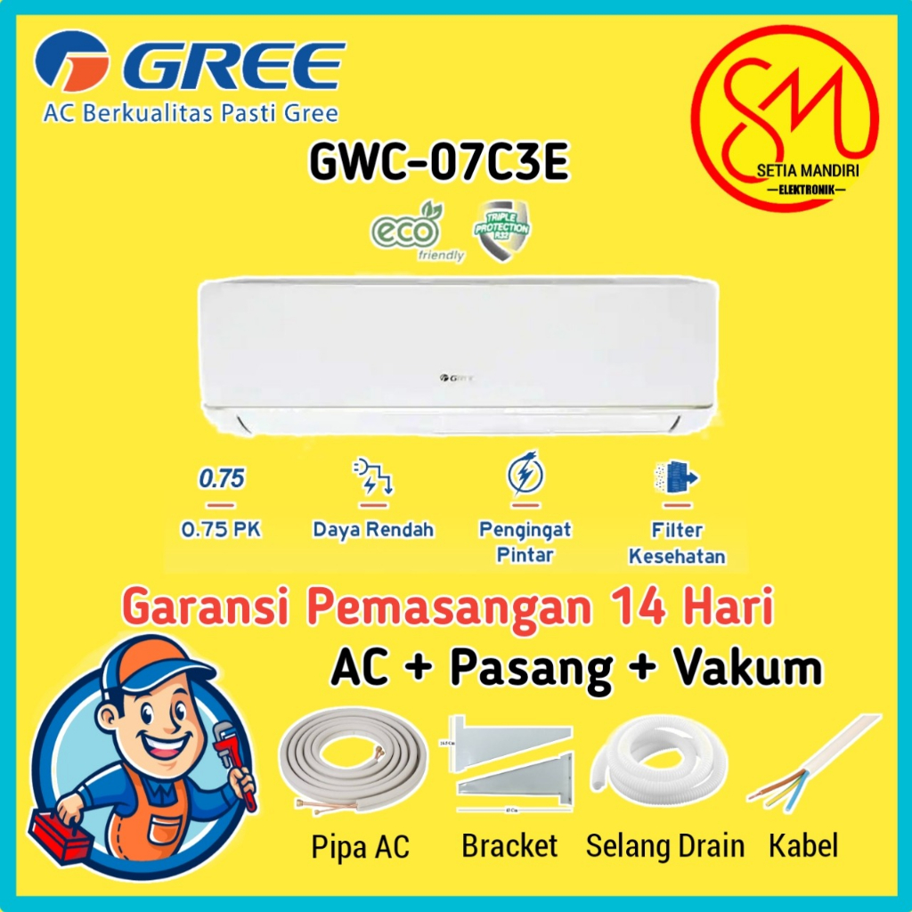 AC GREE 3/4PK DELUXE LOW WATT - PUTIH 0.7PK - GWC-07C3E(S)