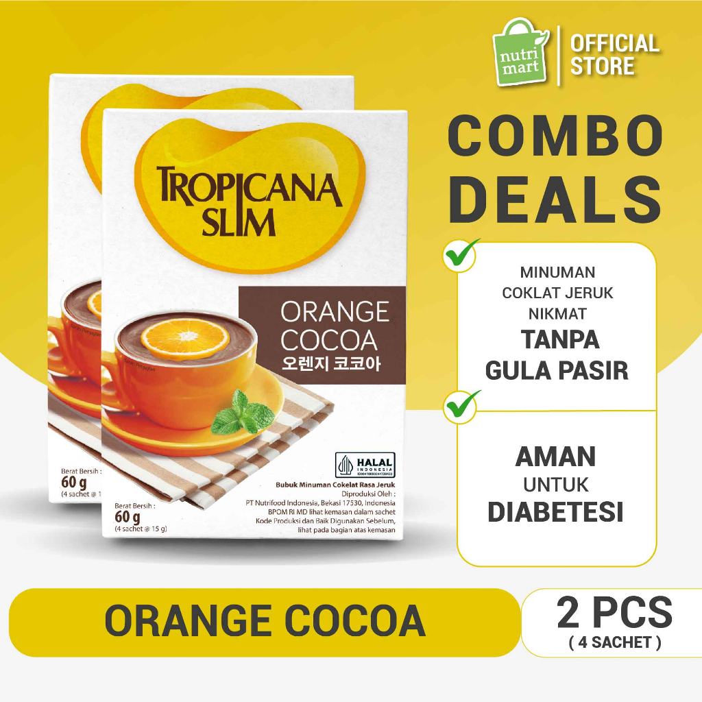 

Twin Pack - Tropicana Slim Orange Cocoa 4 Sachet - Minuman Cokelat Jeruk Nikmat Tanpa Gula Pasir