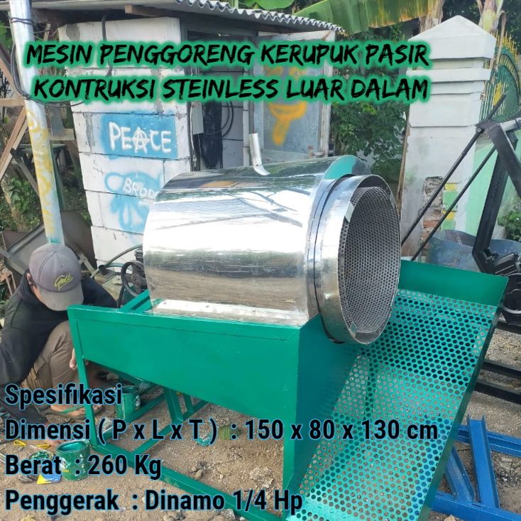 Mesin Penggoreng Kerupuk Pasir Kontruksi Steinless Luar Dalam Komplit Penggerak