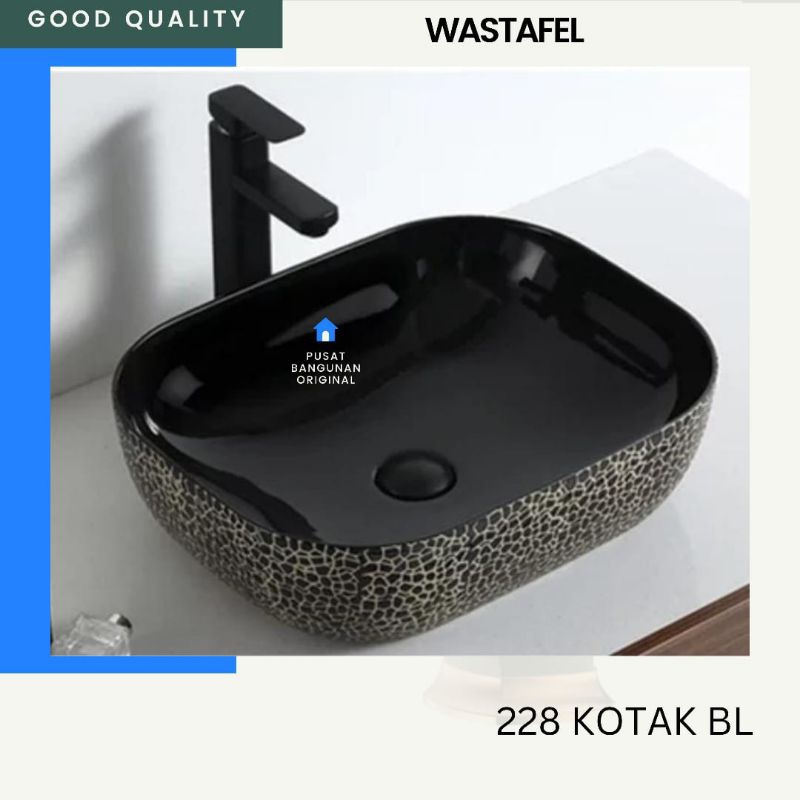 WASTAFEL MEJA CUCI TANGAN WASTAFEL KOTAK HITAM BLACK DI ATAS MEJA WASTAFEL KERAMIK BULAT KLASIK MINI
