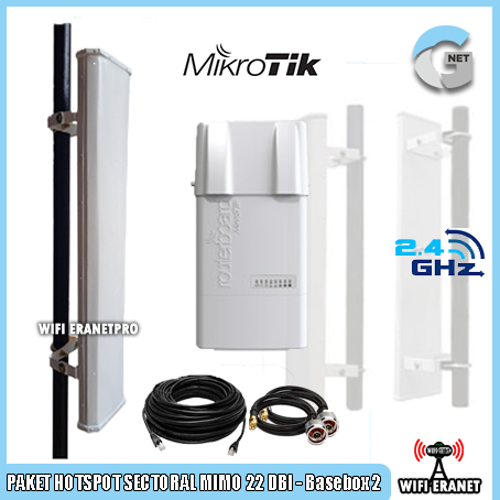 PAKET HOTSPOT WIFI FULL POWER SECTORAL MIMO 22 DBi 2.4 GHz - Basebox 2
