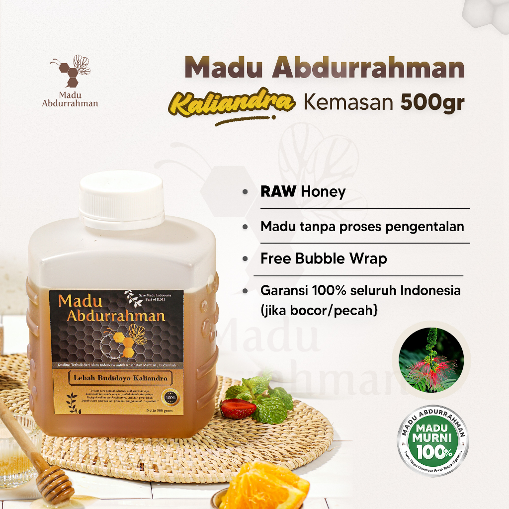

Madu Nektar Kaliandra (500g). Madu Abdurrahman 100% MURNI & ASLI Raw Honey