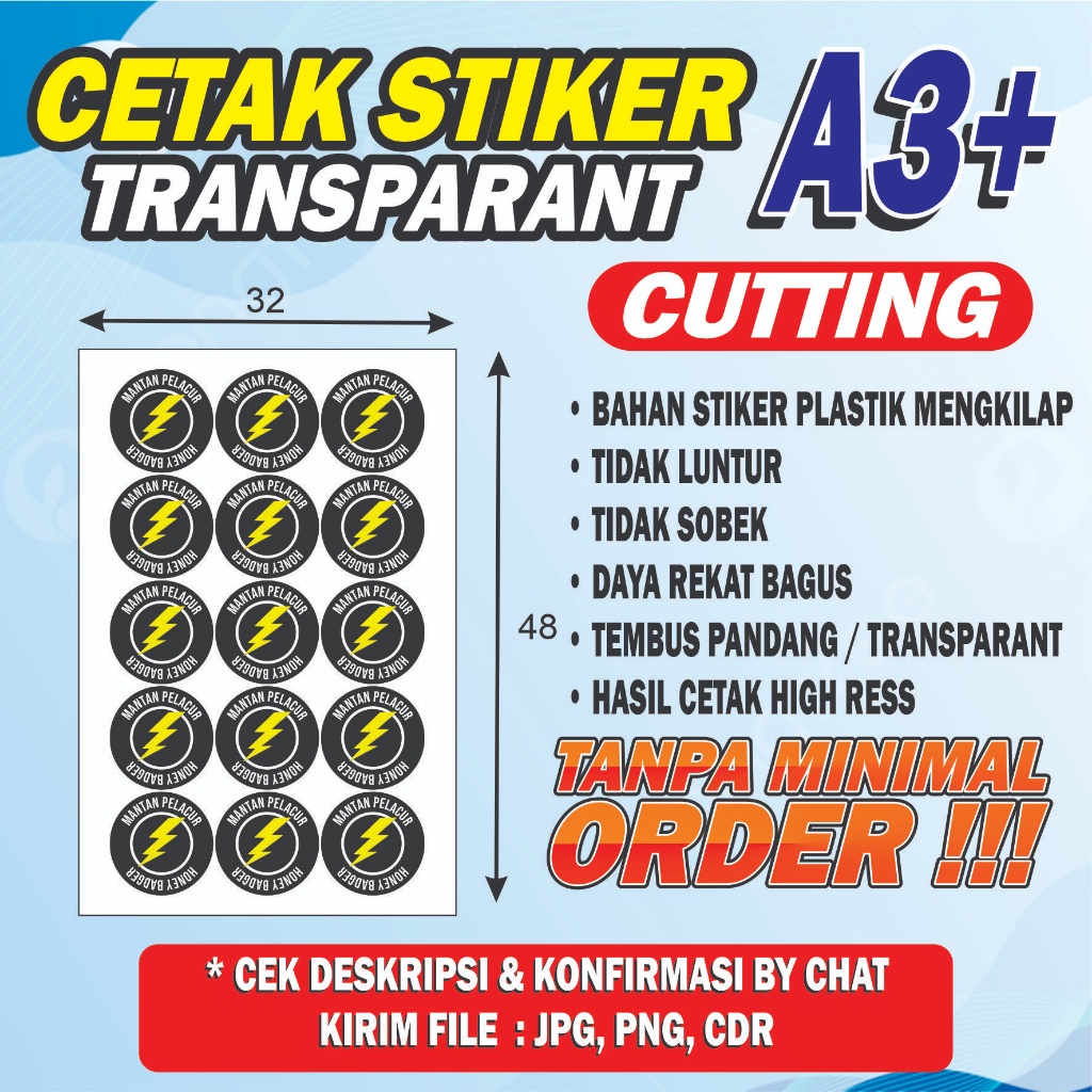 Cetak Stiker A3+ | Cetak Stiker Label | Cetak Stiker Vinyl Transparant Cutting A3 A4