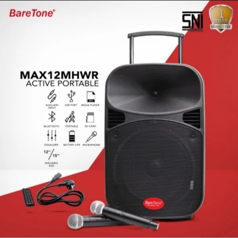 Speaker portable Baretone 12Mhwr 12 inch Aktiv wireless bluetooth 12 mhwr