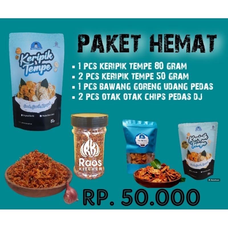 

paket hemat || keripik tempe || promo kripik || cemilan kekinian || raos kitchen