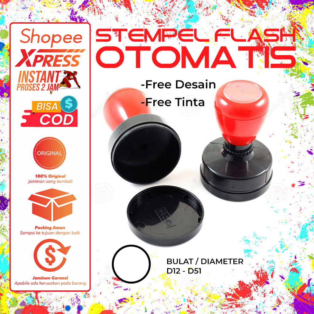 

[1HARI JADI] STEMPEL CUSTOM FLASH OTOMATIS, BULAT FREE DESAIN STAMPEL 2 WARNA