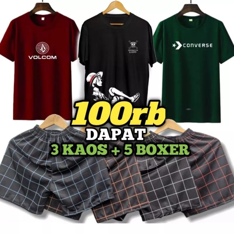PAKET SETELAN 100 RIBU DAPAT 3 KAOS +5 BOXSER TARTAN