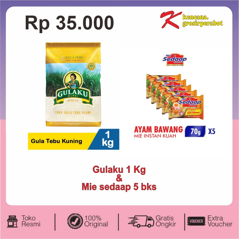 

paket sembako gulaku 1 kg & mie sedaap 5 bks